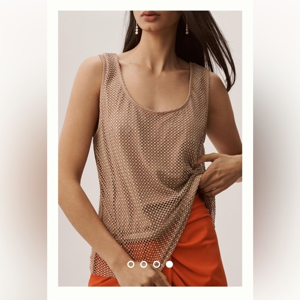 Sunday in Brooklyn Rhinestone Mesh Tank in Beige